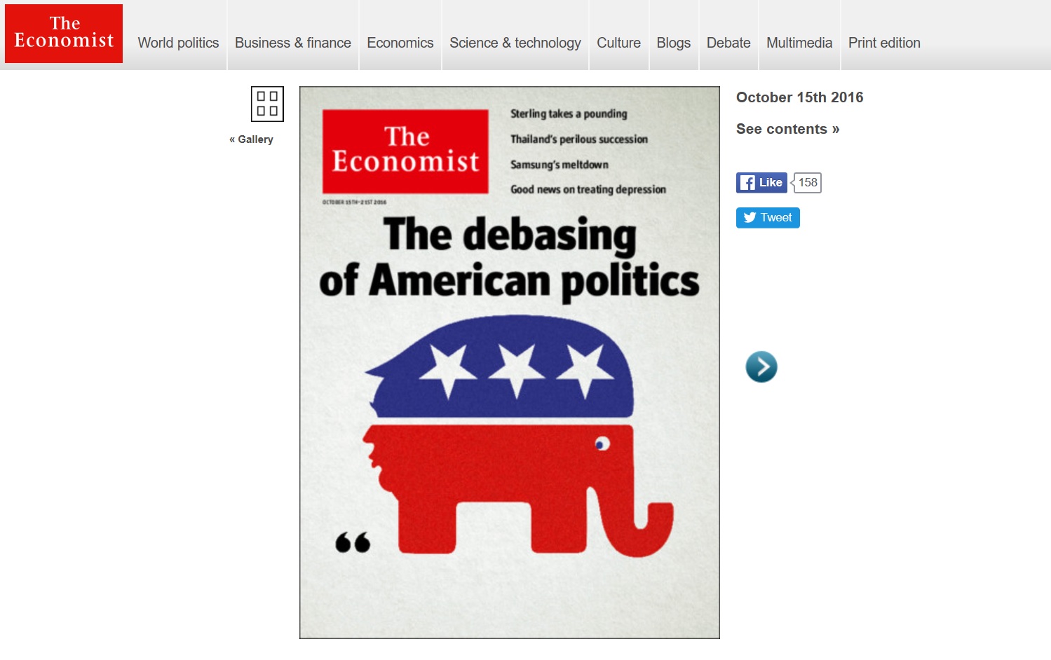 Trump jako tyłek republikańskiego słonia. Nowa okładka The Economist szokuje wulgarnością