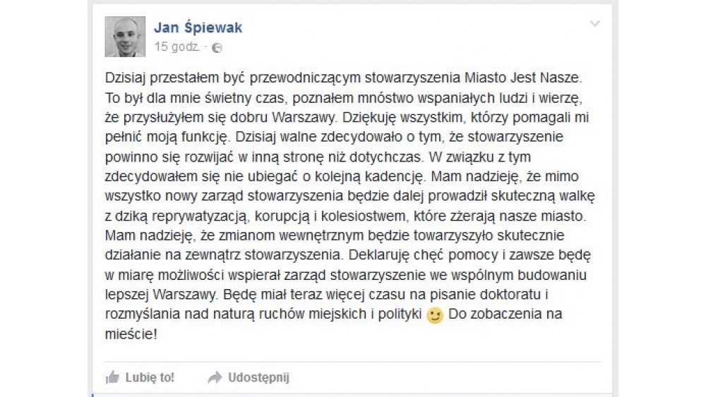 Warszawa: Śpiewak nie jest już liderem MJN